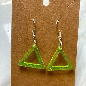 Green glitter triangle earrings
